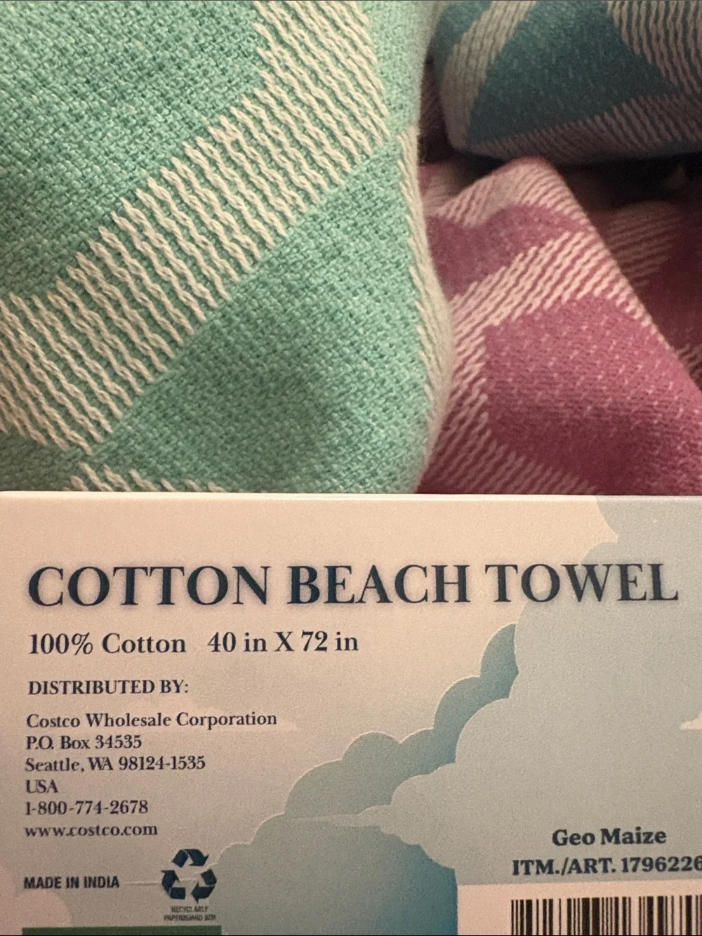 Cotton Beach Towel in Pink and White Stripes